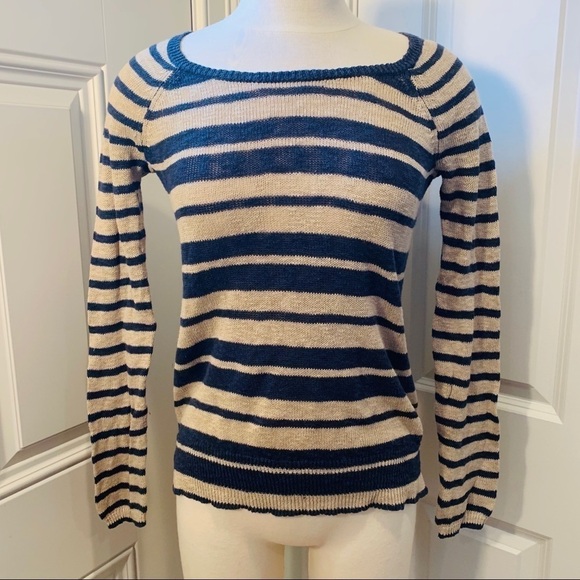 Lucky Brand | Boatneck Striped Cotton Linen Blend Knit Pullover Sweater XS - Picture 1 of 6